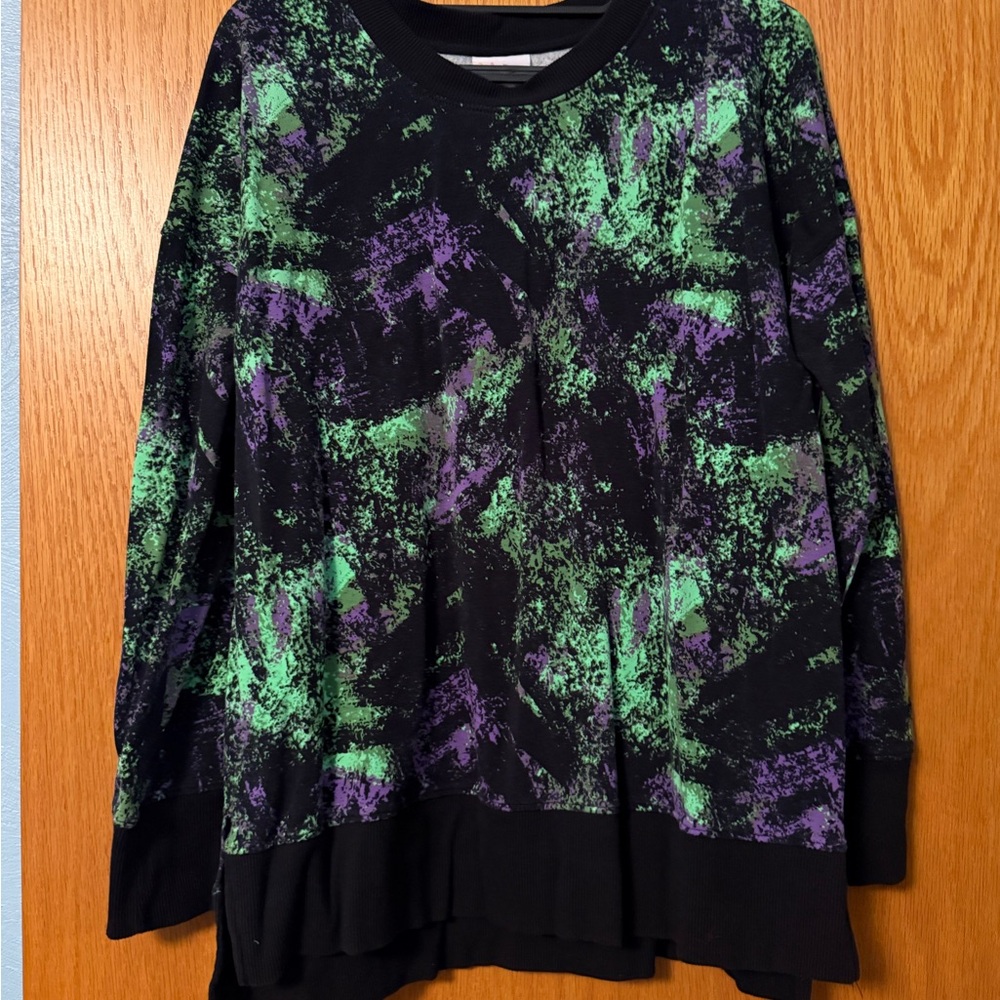 LuLaRoe Black, Green, and Purple Sweatshirt